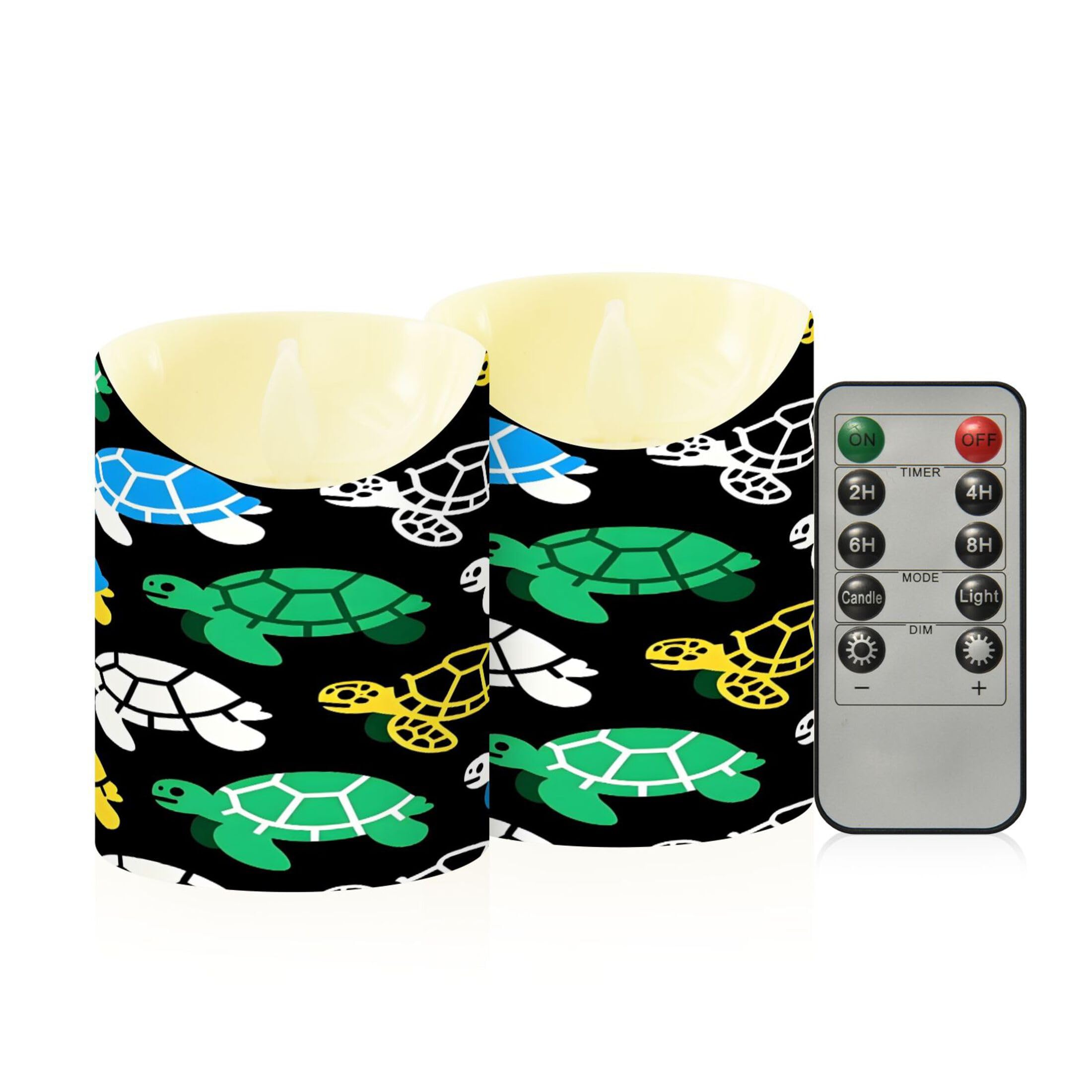Kutsu Colorful Turtles Flameless Candles Set of 2, Battery Operated LED Flickering Candles with Remote and Timer, Plastic Pillar Candles for Home Wedding Decor