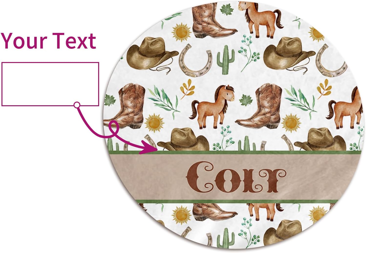 Custom Name Baby Rug - Nursery Mat for Baby Boys & Girls - Tummy Time & Crawling Mat - Round Rugs Fitting Nursery & Bedroom - Cowboy (47.24"X47.24")