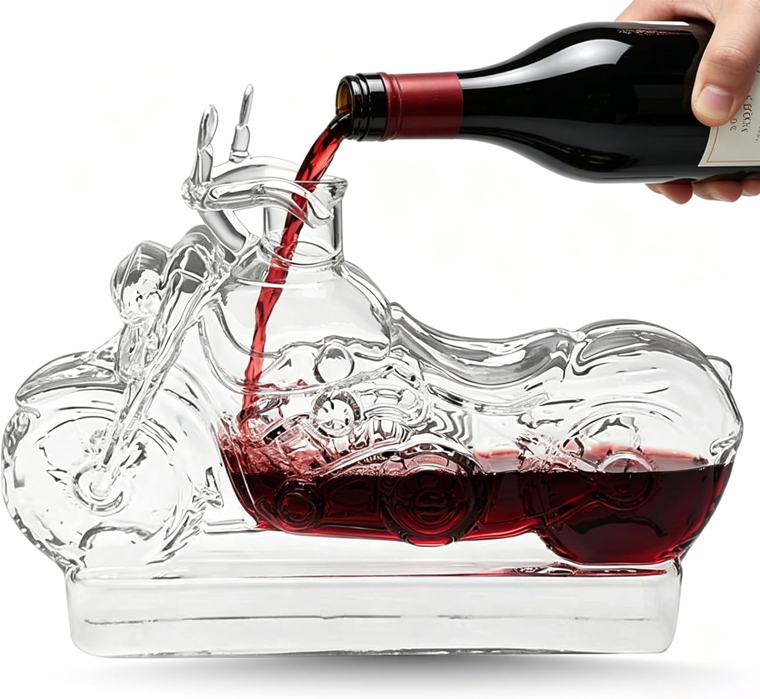 Motorcycle Whiskey Decanter - 3D Sculpted Biker Themed Glass Wine Bottle, Creative Novelty Alcohol Dispenser for Bourbon, Scotch & Spirits, Ideal Gift for Men, Dad, Bikers | Home Bar & Kitchen Use