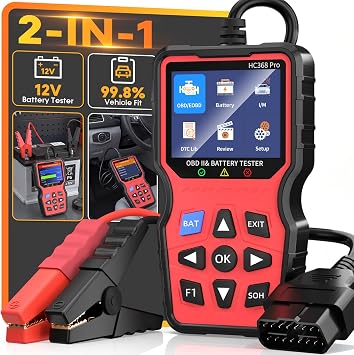 2-in-1 OBD2 Scanner with Battery Tester 1S Read & Clear Check Engine Codes + Test Battery in 3 Mins - DIY Car Diagnostic Tool with Cold Cranking Amps for Pre-Trip Safety on 1996+ Vehicles