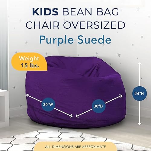 Miniatura 4 de ULTIMATE SACK Silla de puf para niños de 30 pulgadas, funda de gamuza púrpura  Tumbona de espuma extragrande, asiento pequeño para el suelo, sofá