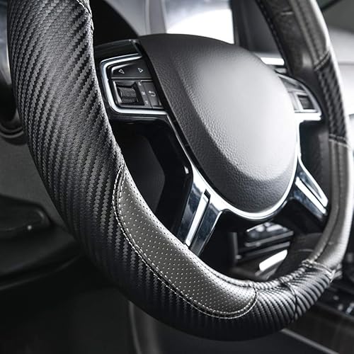 Miniatura 2 de CAR-GRAND Funda de fibra de carbono para volante, de cuero transpirable de alta calidad, protección deportiva para volante, accesorios interiores