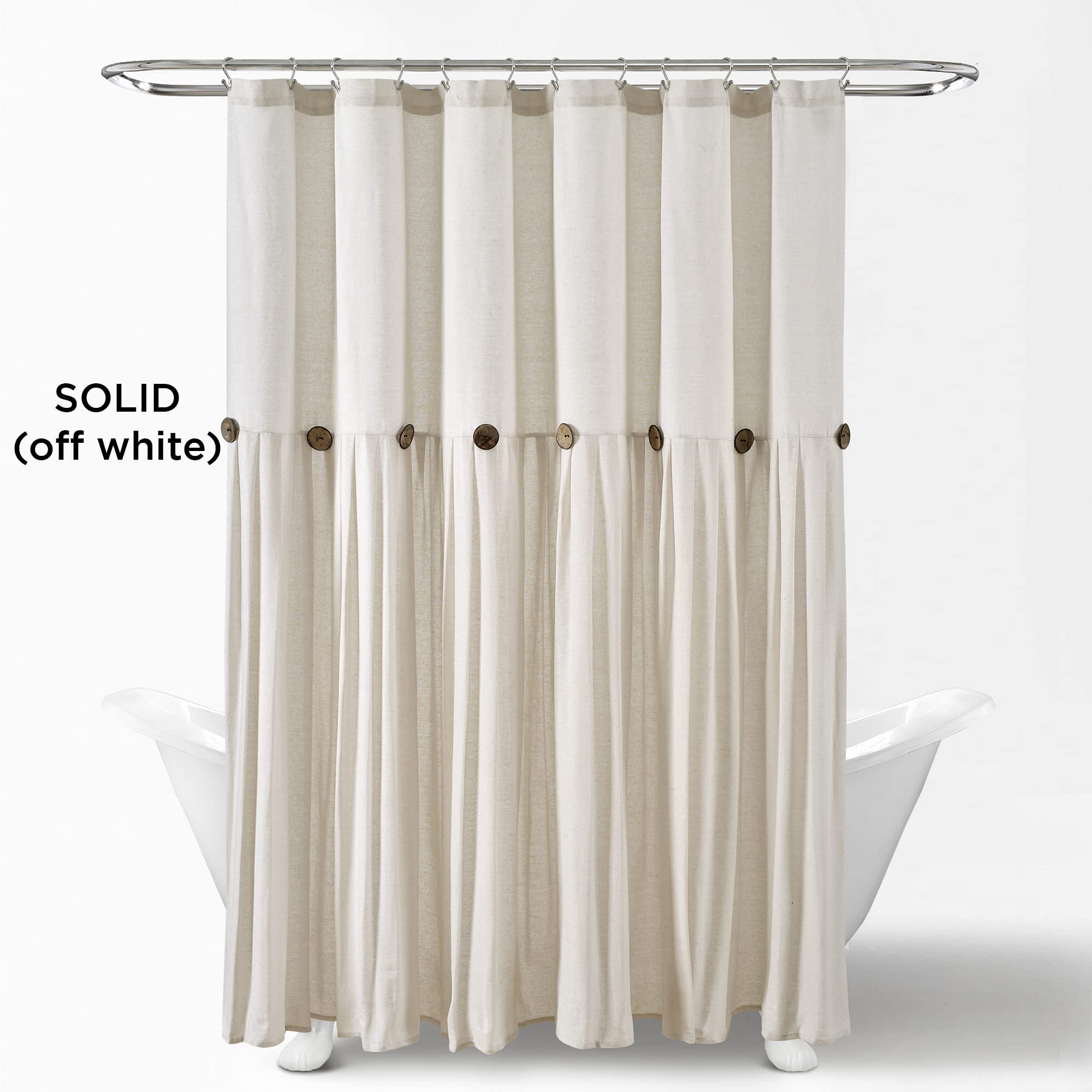 Lush Decor Linen Button Shower Curtain, Off White, 72" x 72", W 72" x L 72" (1 Panels) - Image 2