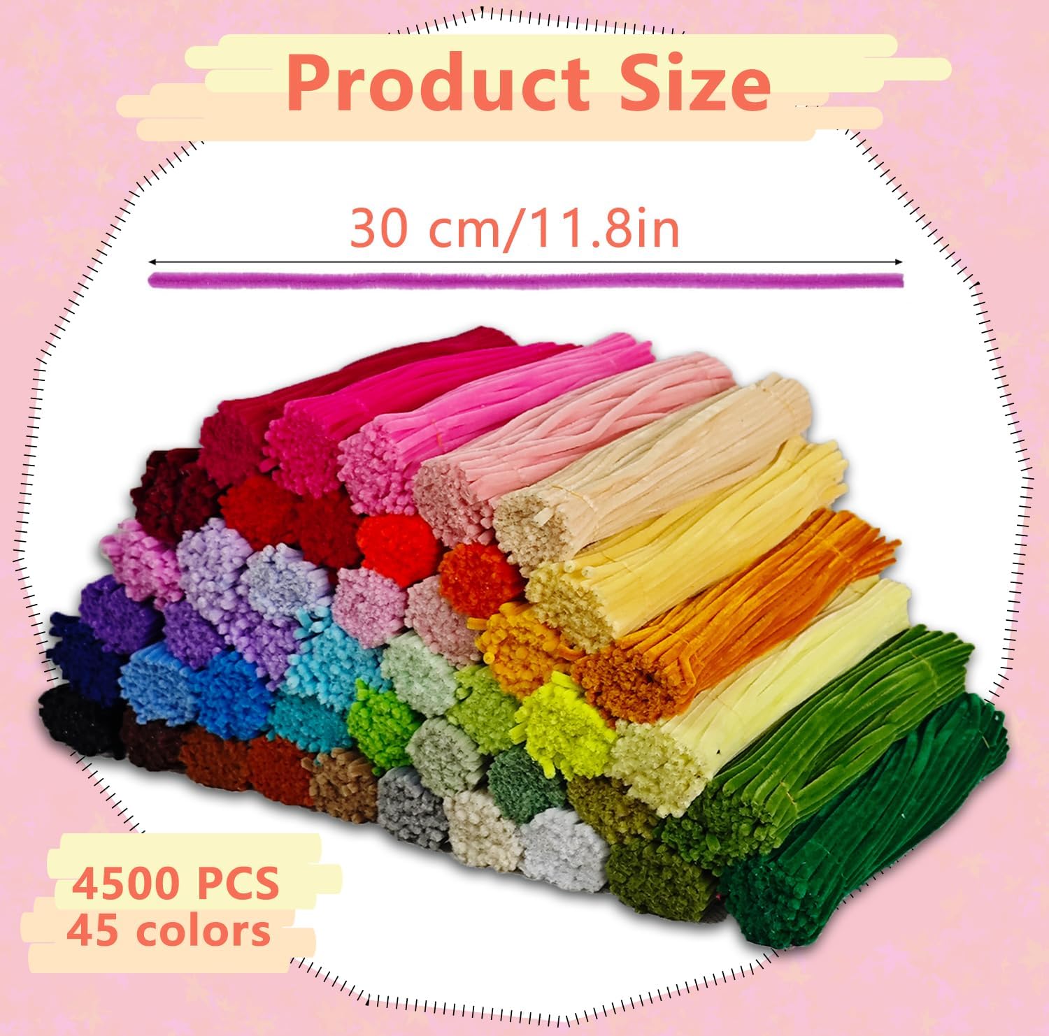 4500 Pcs Bulk Pipe Cleaners Craft Set,Chenille Stems for Flowers Craft,12"