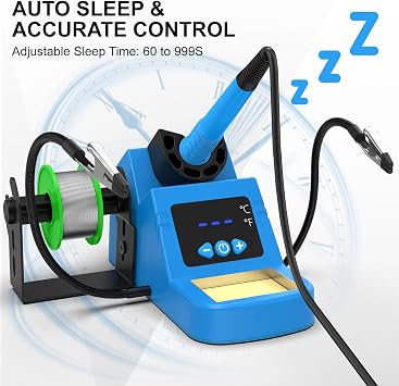 Soldering Station, 130W Digital Display Soldering Iron Station Kit with 2 Helping Hands, 356F-932F, Auto Sleep, Solder Wire, 5 Tips, Solder Sucker, Sponge, Tweezers, Tip Cleaner, Blue