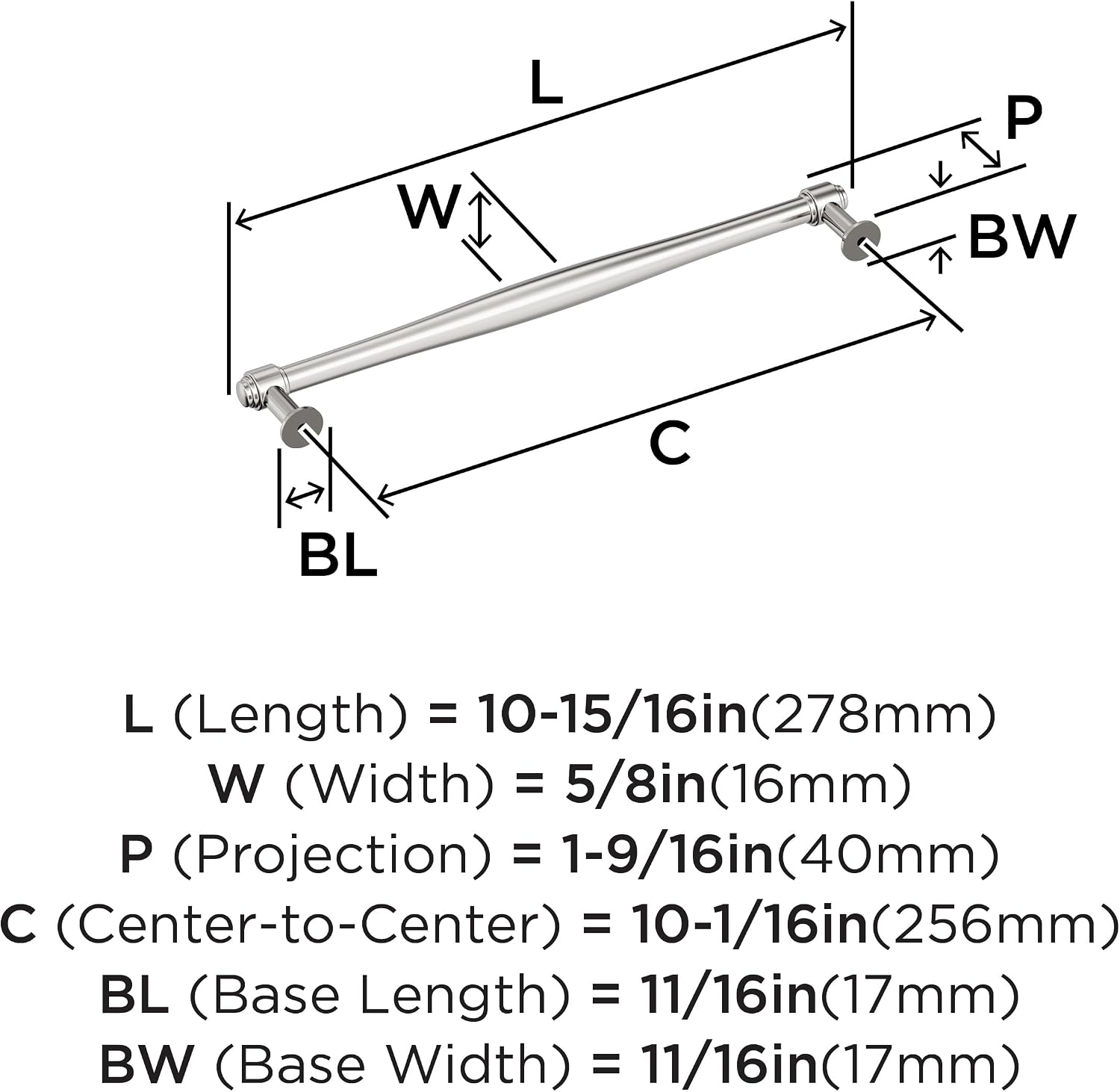 Amerock Enlivity 10-1/16 inch (256mm) Center-to-Center Polished Nickel Cabinet Pull, BP37727PN