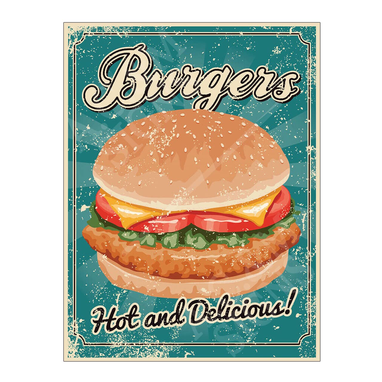 Metal Sign Plaque Print Poster Retro Burgers Hot and Delicious Gift Dad Man Cave Shed Home Bar Garage Ref12846 (8x6 inches (Approx) 20cmx15cm)