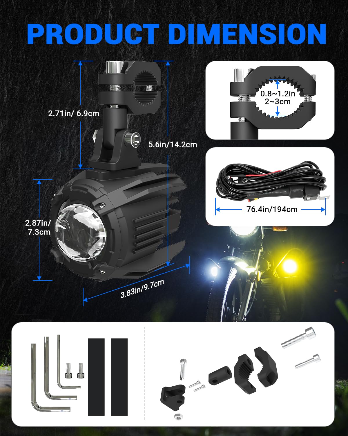 SUPAREE Faros LED Moto Antiniebla Luces LED Auxiliares Moto Faros Auxiliares con Soporte Universel 9000LM 6500K 3200K 12V IP68 para Motocicleta Delanteros 2Pcs