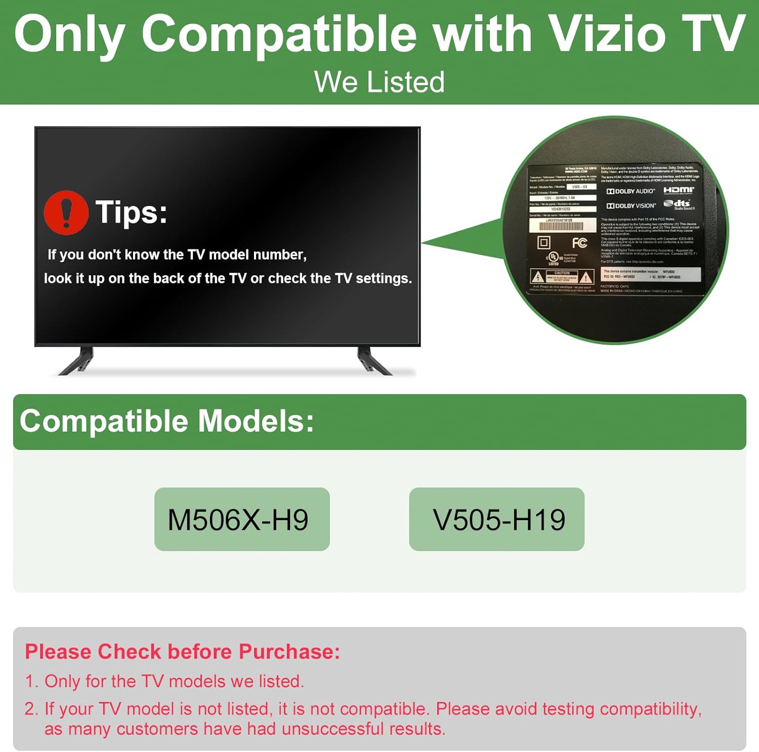 TV Stand for Vizio TV Legs, Only for Vizio V505-H19 M506X-H9 4K HDR Smart TV Stand Lges with Screws and Instructions, Not for Other TV Models