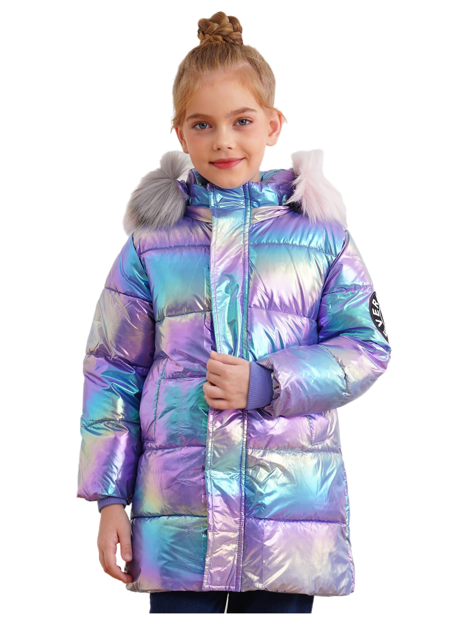 TiaoBug Chaqueta Metálica Brillante De Invierno Para Niñas Abrigo De Plumas Con Cremallera Y Capucha Chaqueta Acolchada Casual