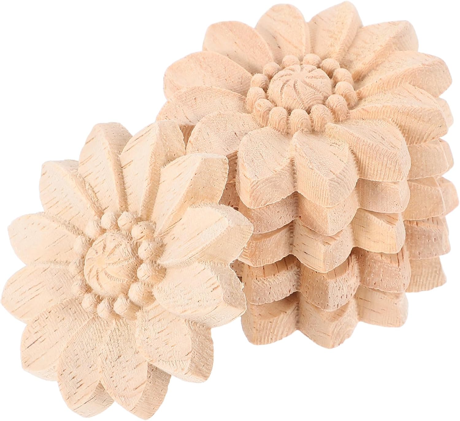 6pcs Carved Wood Appliques Onlays for Furniture Round Unfinished