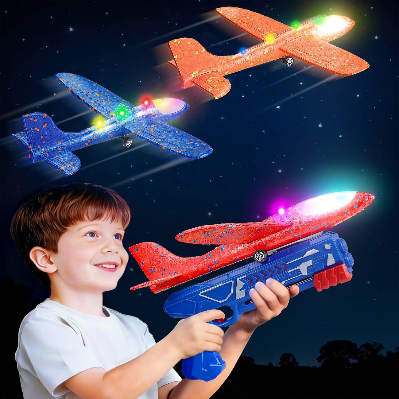 Winstico Boys Toys Age 4 5 6 7 8 9 Year Old Boy Gifts Airplane Launcher Toy with 3 Pack Foam Glider Planes Outdoor Garden Toys Birthday Present Gift for Kids Age 3 4 5 6 7 8 9 Year Old Boys