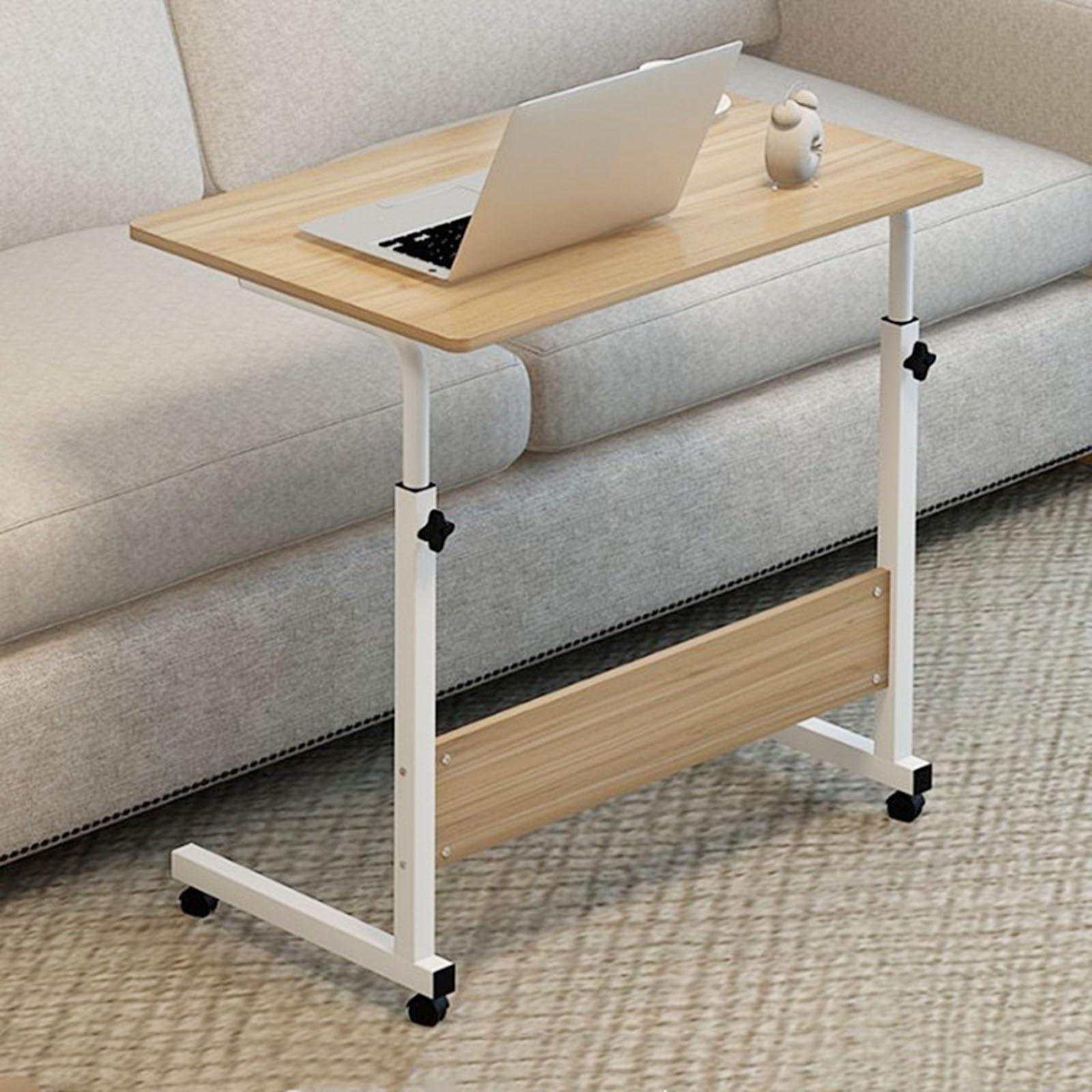 Sofa Side Table Mobile Standing Desk, Adjustable Height Side Table Snack Side Table with 4 Wheels Standing Desk for Living Room Office(Walnut)