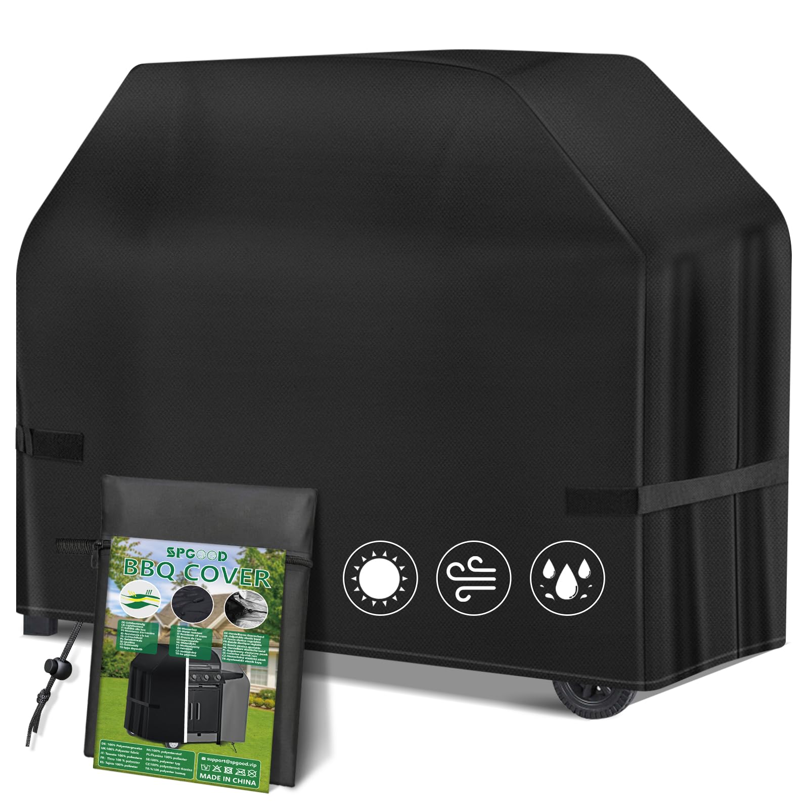 SPGOOD Grillabdeckung Wetterfest 420D Oxford-Stoff Grill Abdeckhaube Gasgrill Wasserdicht Staubdicht Schutzhülle Haube Abdeckplane Reißfest BBQ Cover, Universelle 165x71x122 cm