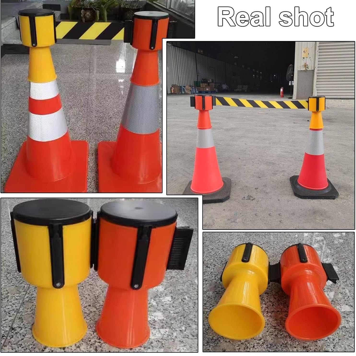 Barrera retráctil de Conos de tráfico, Cinta montada sobre Conos para Bloquear Zonas de tráfico y peatonales, Cinta de Advertencia de Emergencia, 9 m de Longitud.