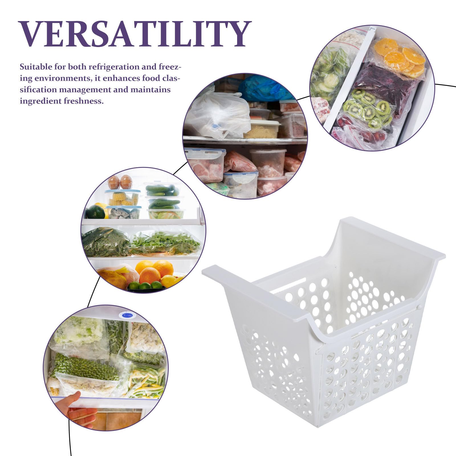 DECHOUS Cesta Expandible para Congelador y Refrigerador de Plástico Blanco 44.2x22.5x22.5 Cm Organizador Ajustable para Almacenamiento en Cocina