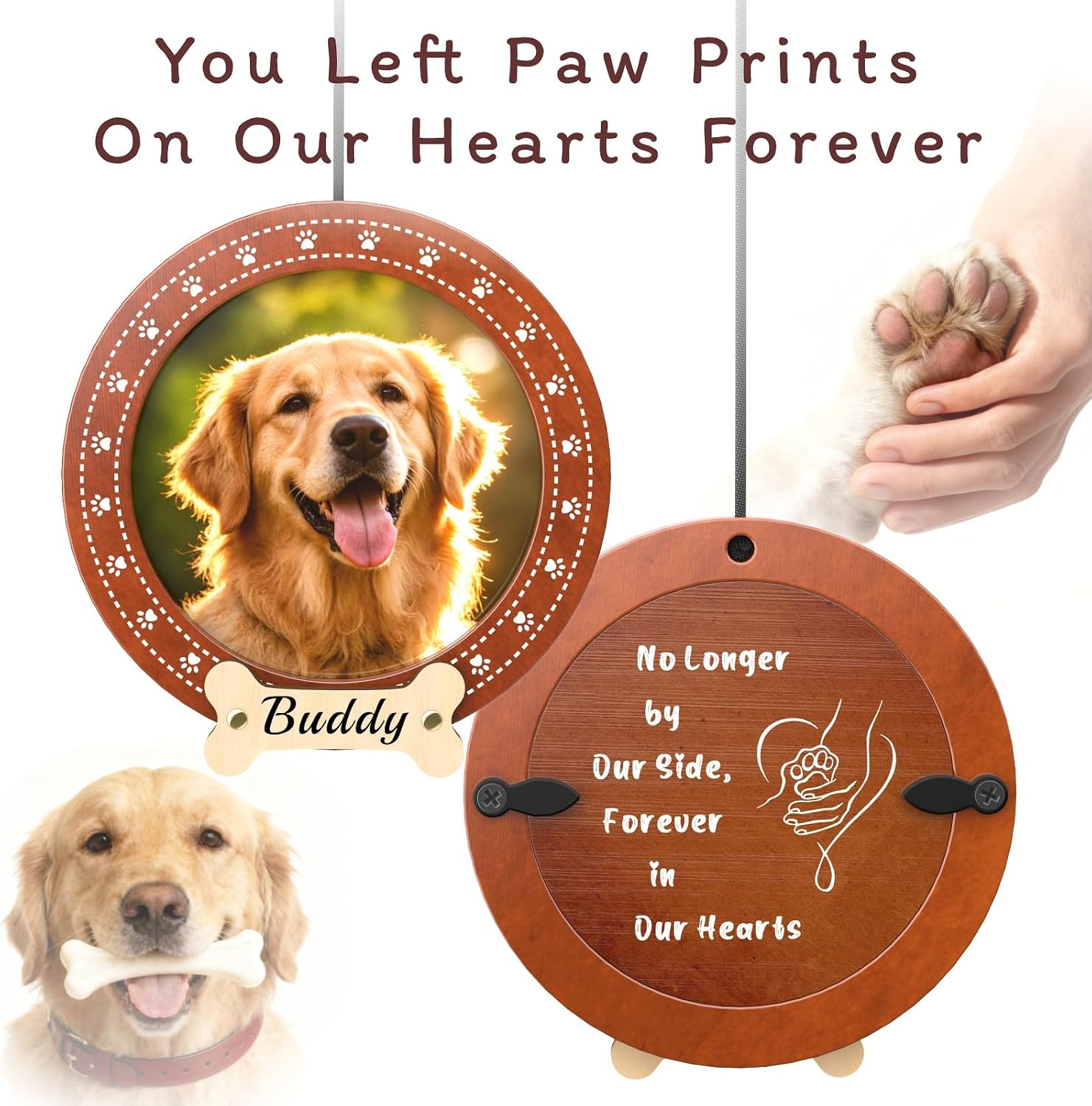 Dog Memorial Gifts for Loss of Dog, 32" Pet Memorial Wind Chimes with Photo Frame Pendant, Unique Pet Loss Sympathy Remembrance Gift (Silver)