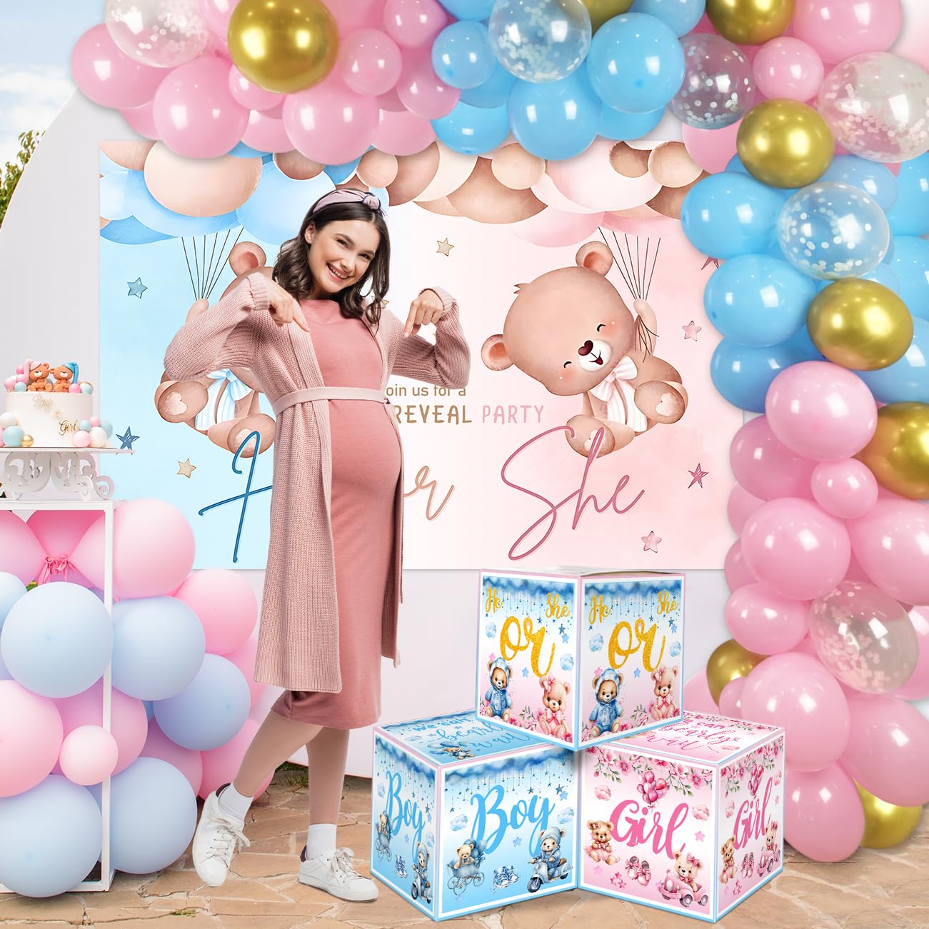 Amazon.com: Gender Reveal Party Decorations He or She Banner Pink and Blue  Balloons Arch Garland Kits Teddy Bear Gender Reveal Boxes Boy or Girl for  Baby Shower Party Decorations : Home &