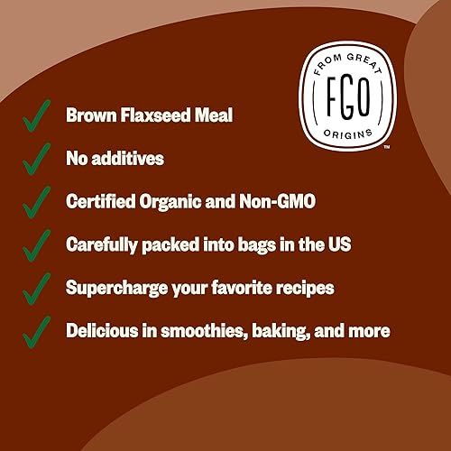 Miniatura 4 de FGO Harina de linaza marrón molida orgánica, polvo a granel de 2 libras  32 onzas en bolsa resellable, molida en frío para hornear y batidos,