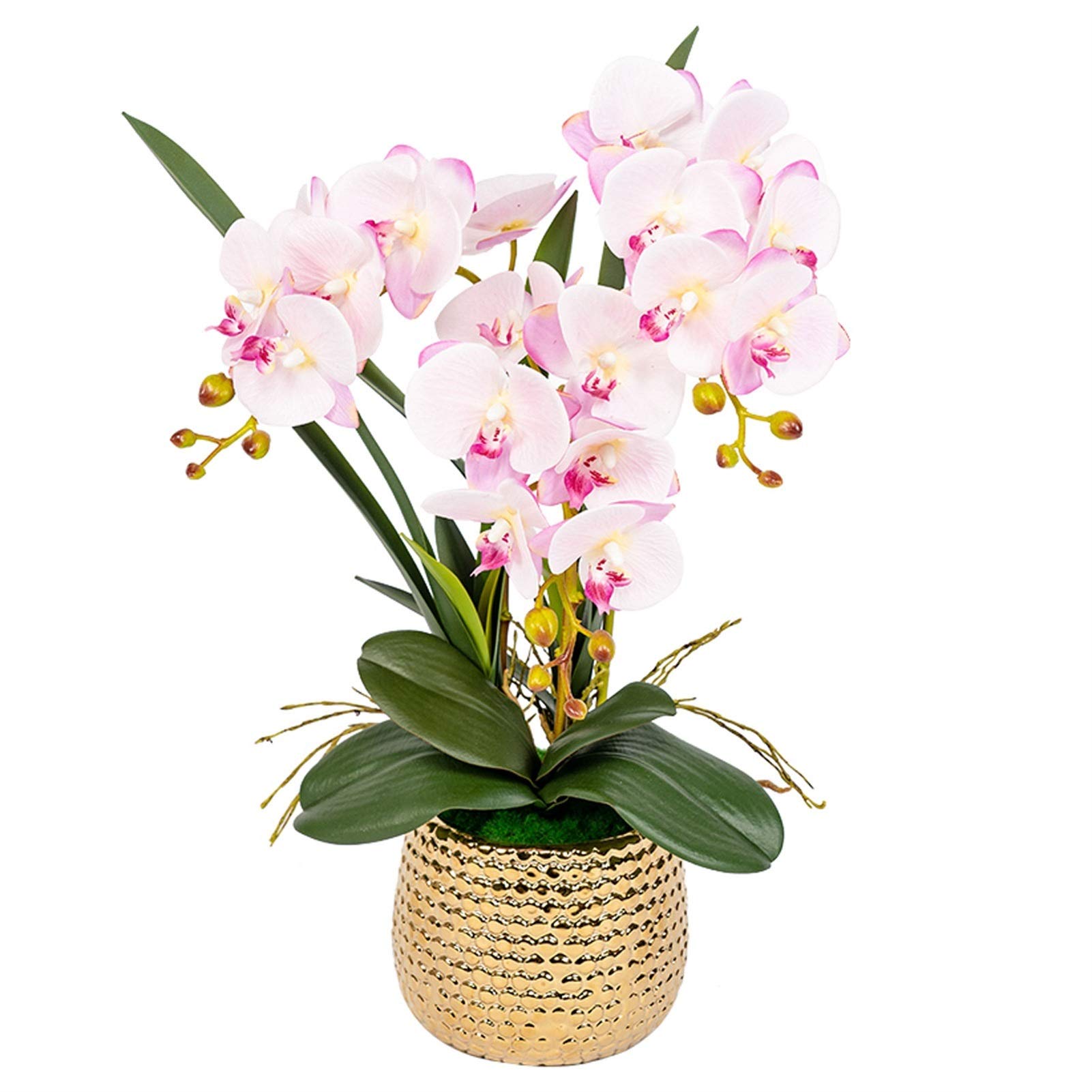 XDLEDMKIZ artificial flower Artificial Bonsai Silk Orchids Phalaenopsis With Golden Vase Fake Orchid Flowers Arrangement Romantic Dried Flower Decoration Home decor weddi