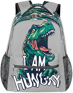 Mochilas para meninos e meninas dinossauro faminto mochila para laptop, mochila escolar com vários bolsos, mochila de animal com alça de ombro ajustável para viagens, caminhadas, acampamento, Multi, Medium