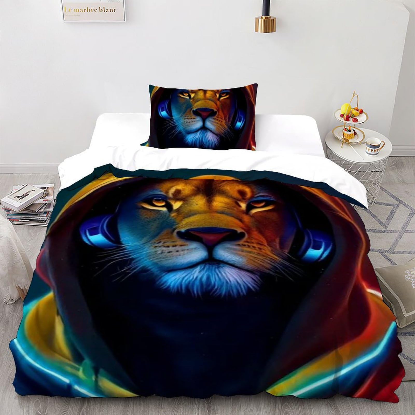 Housse de couette lion de boxe pour éliminer le repassage et décorer un lit simple