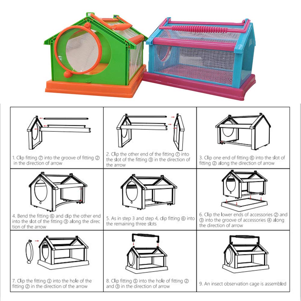Boîte à Insectes Portable,Capteurs D'insectes Respirants Extérieurs Et Cage D'observation,Nature Exploration Observation Toys Critter Cage pour Enfants (Vert Orange