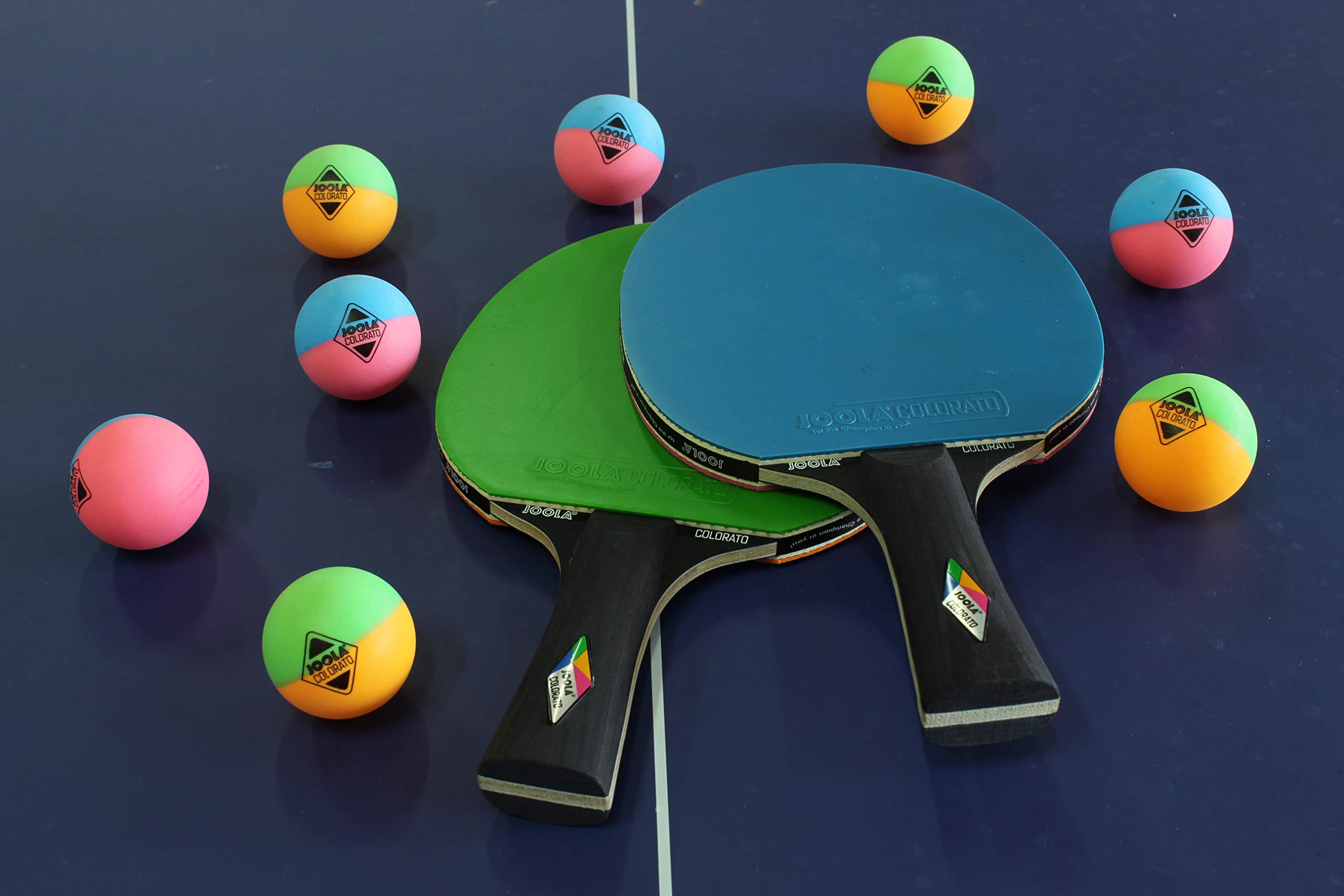 JOOLA Tischtennis-Set COLORATO Bestehend aus 2 Tischtennisschläger + 8 Bunte Tischtennisbälle & Tischtennishülle TT-Hülle Pocket Passend für 1 Tischtennisschläger und 3 Tischtennisbälle, One Size