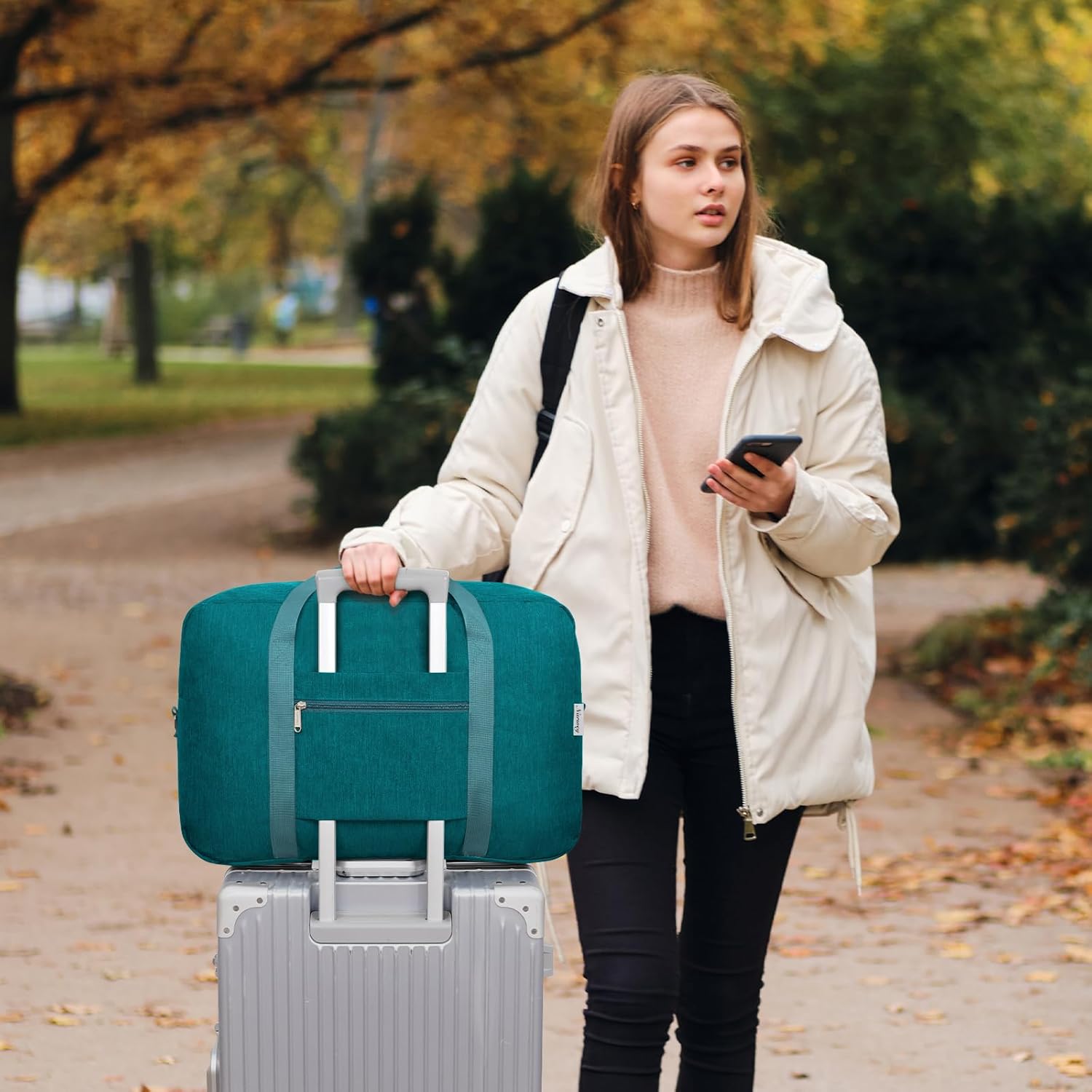 Carry on luaggage 22x14x9 Airlines Approved Foldable Carry on Bag Travel Duffel Packable Duffle Overnight for Women and Men 40L (Teal) - Image 7