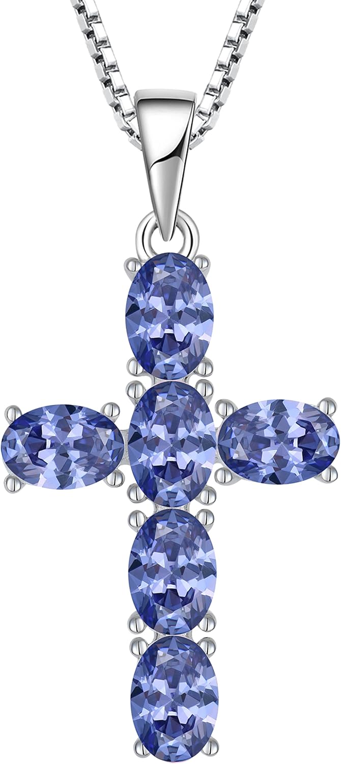 Women Necklace 925 Sterling Silver Cross Pendant Necklace with Cubic Zirconia Jewelry