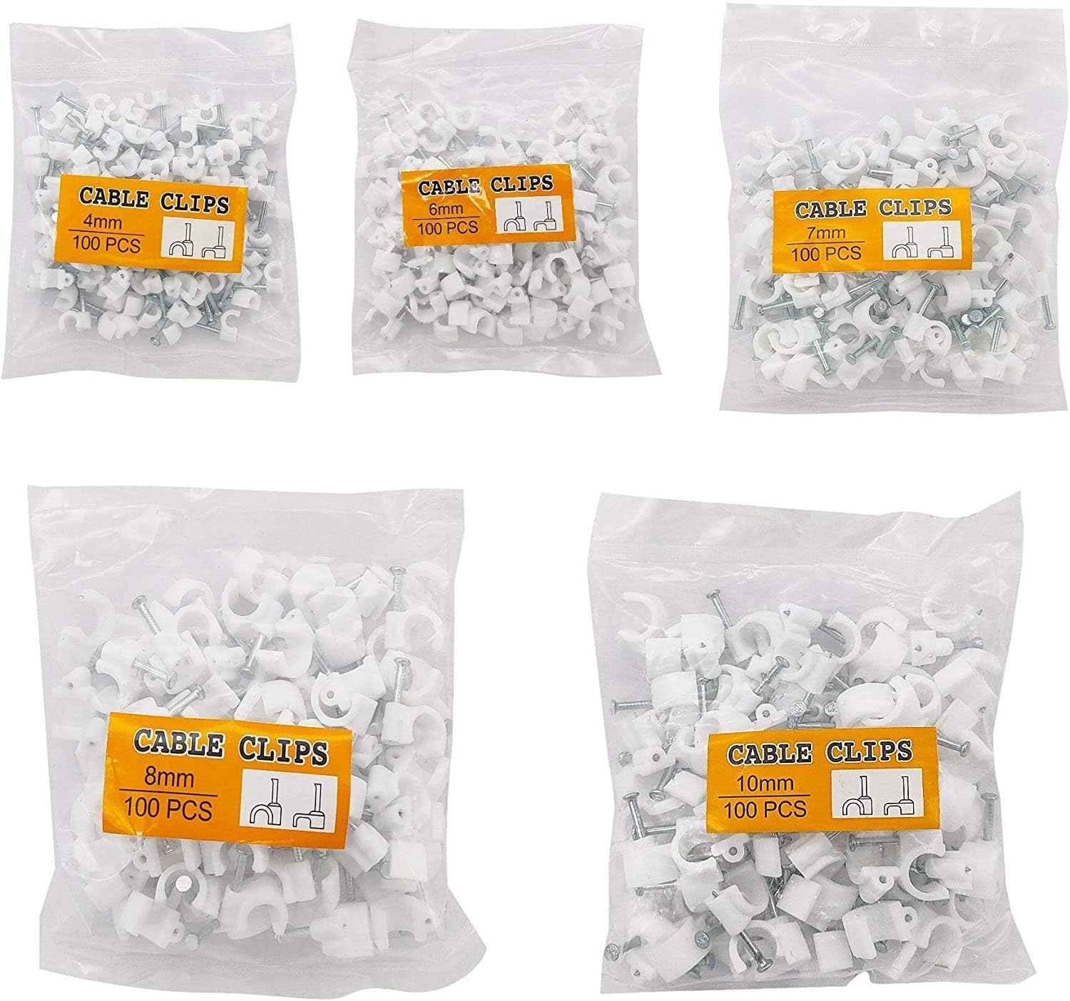 Cable Wire Clips 500pcs 4mm 6mm 7mm 8mm 10mm Cable Staples White Cable Nail Clamps for Electrical Ethernet TV Telephone Wire Cord Tie Holder Cable Management - - 