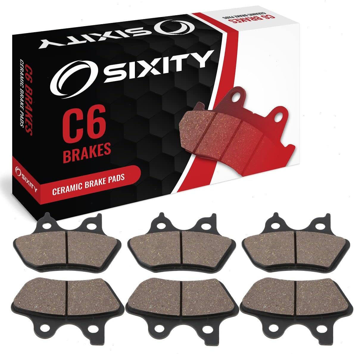 Sixity C6 Front Rear Ceramic Brake Pads compatible with Harley Davidson FXDL Dyna Low Rider 2000-2003 Complete Set