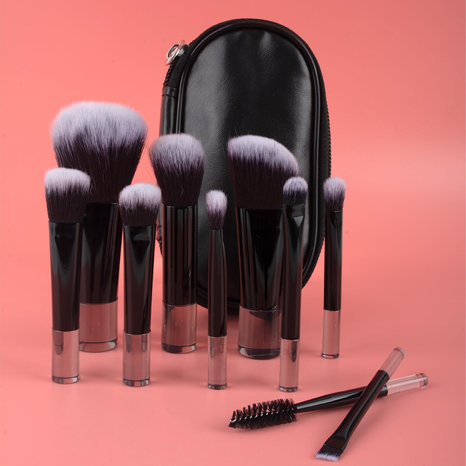 AWAVM Travel Makeup Brush Set,Makeup Brush Kit,10PCS travel makeup brush Set including Storage Bag,Pouch Portable Travel Size Makeup Brushes for Foundation Brush Blush Powder (black) - Image 4