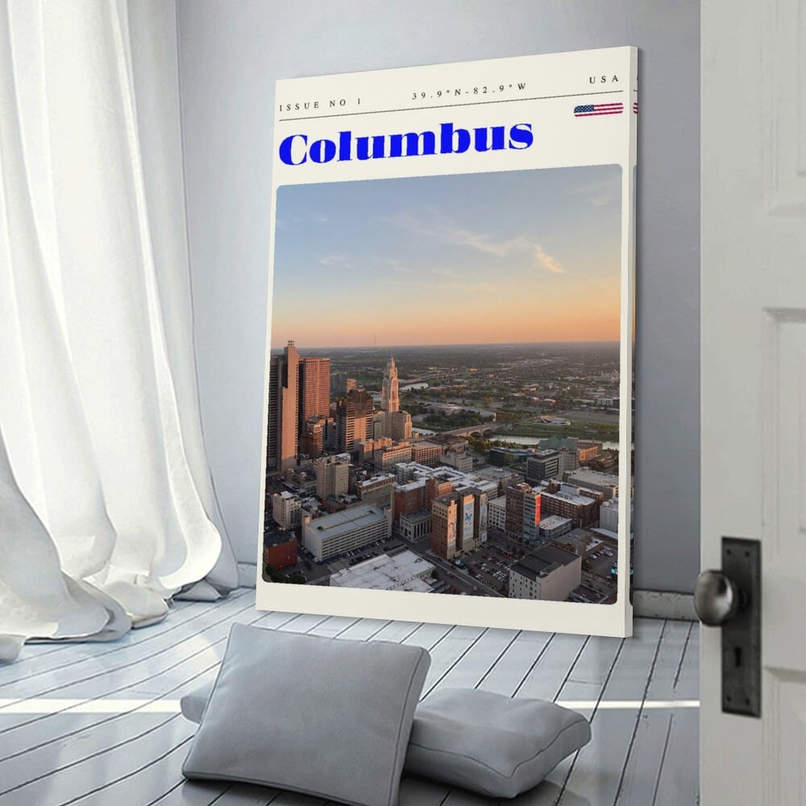 Junmoney Room Decor Wall Art Columbus Ohio Skyline Sunset Travel Art, 24x36inch(60x90cm), for Feature Walls in Flats Or Modern Rooms, An Easy Match for Collected Prints