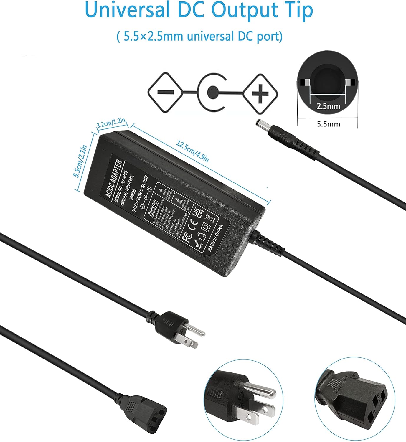 5V 5A DC Power supply Adapter AC to DC 5Volt 5A 3A 2A 1A Power Adapter Converter 5V Power Supply Switching Transformer 5.5X2.5mm US Plug for WS2811 WS2812 LED Pixel Strip Light CCTV Camera