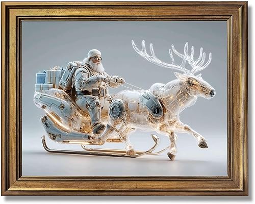 Framed Cyber Santa Poster Canvas Print ArtTrendy Wall Art Modern Painting Pictures & Wall Decor Elegant Decoration for Living Room Bedroom & Office