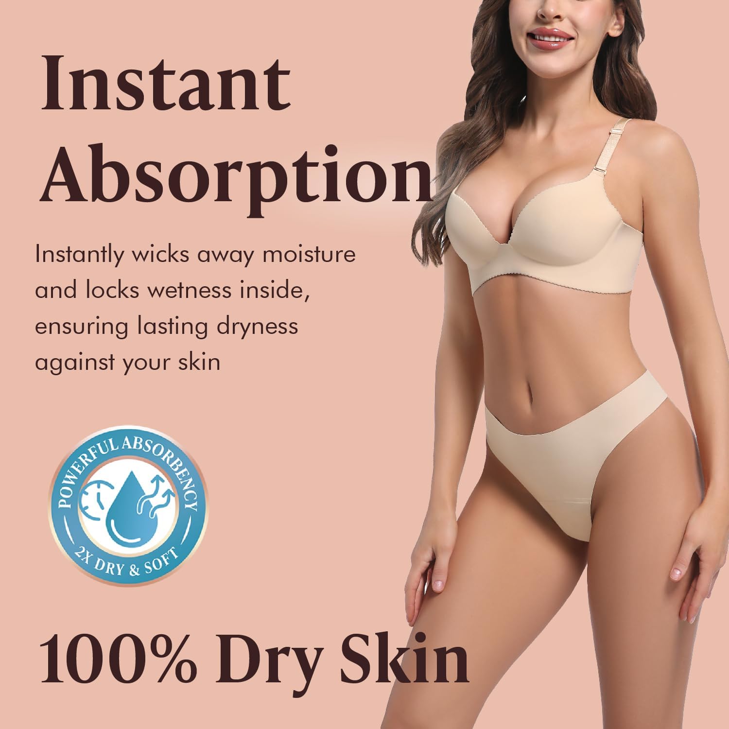AIRCUTE Women's Incontinence Thong Underwear Washable Leakproof 30ML Absorbency Bladder Control Panties 6 Pack (Medium, 3 Black-3 Beige)