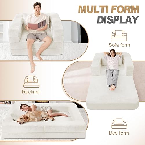 Miniatura 225 de Cama humana gigante para perro, cama 3 en 1 para perro de tamaño humano con funda de piel sintética lavable, cama grande plegable para mascotas con