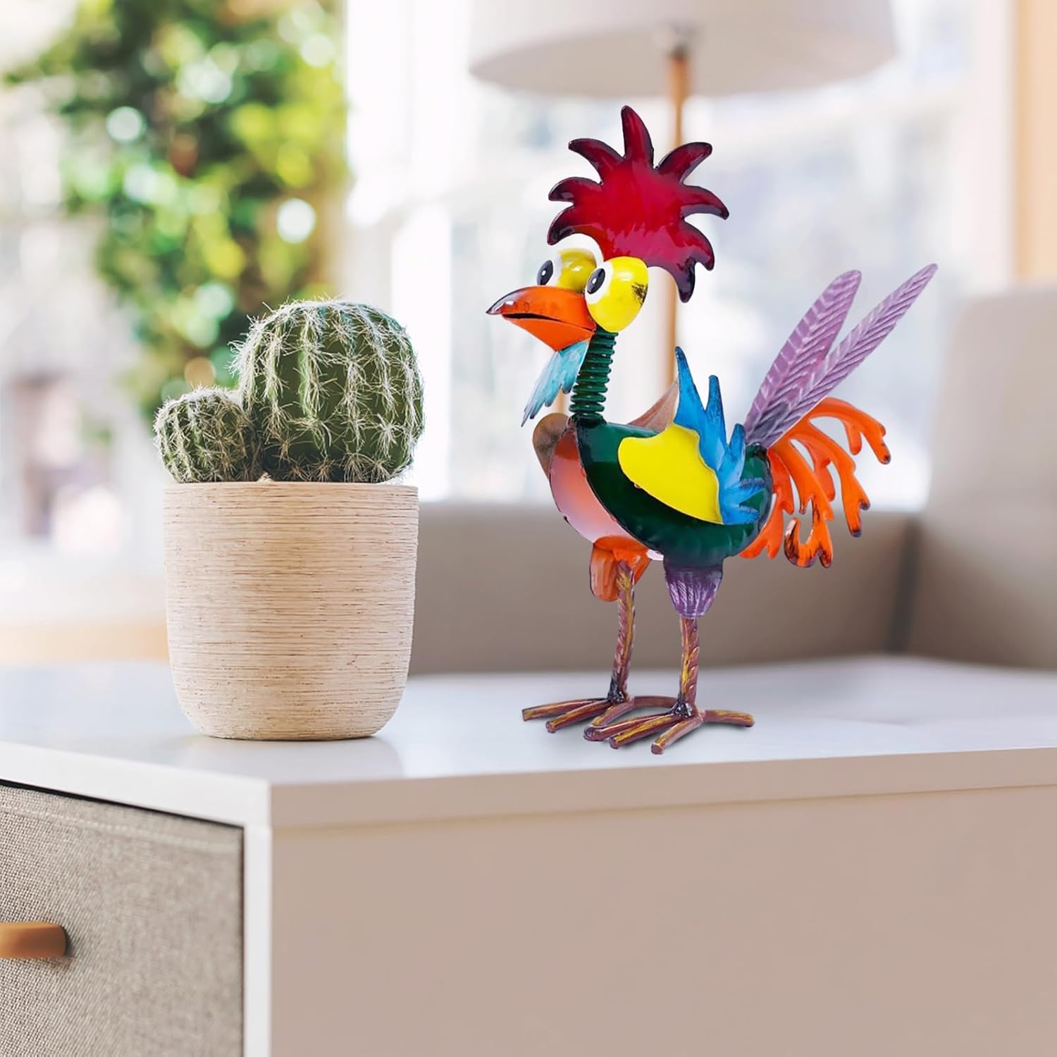 MSUIINT Garden Rooster Statues Sculpture, Outdoor Animal Statues, Metal Rooster Statues, Chicken Ornaments Yard Art for Backyard Patio Lawn Decorations