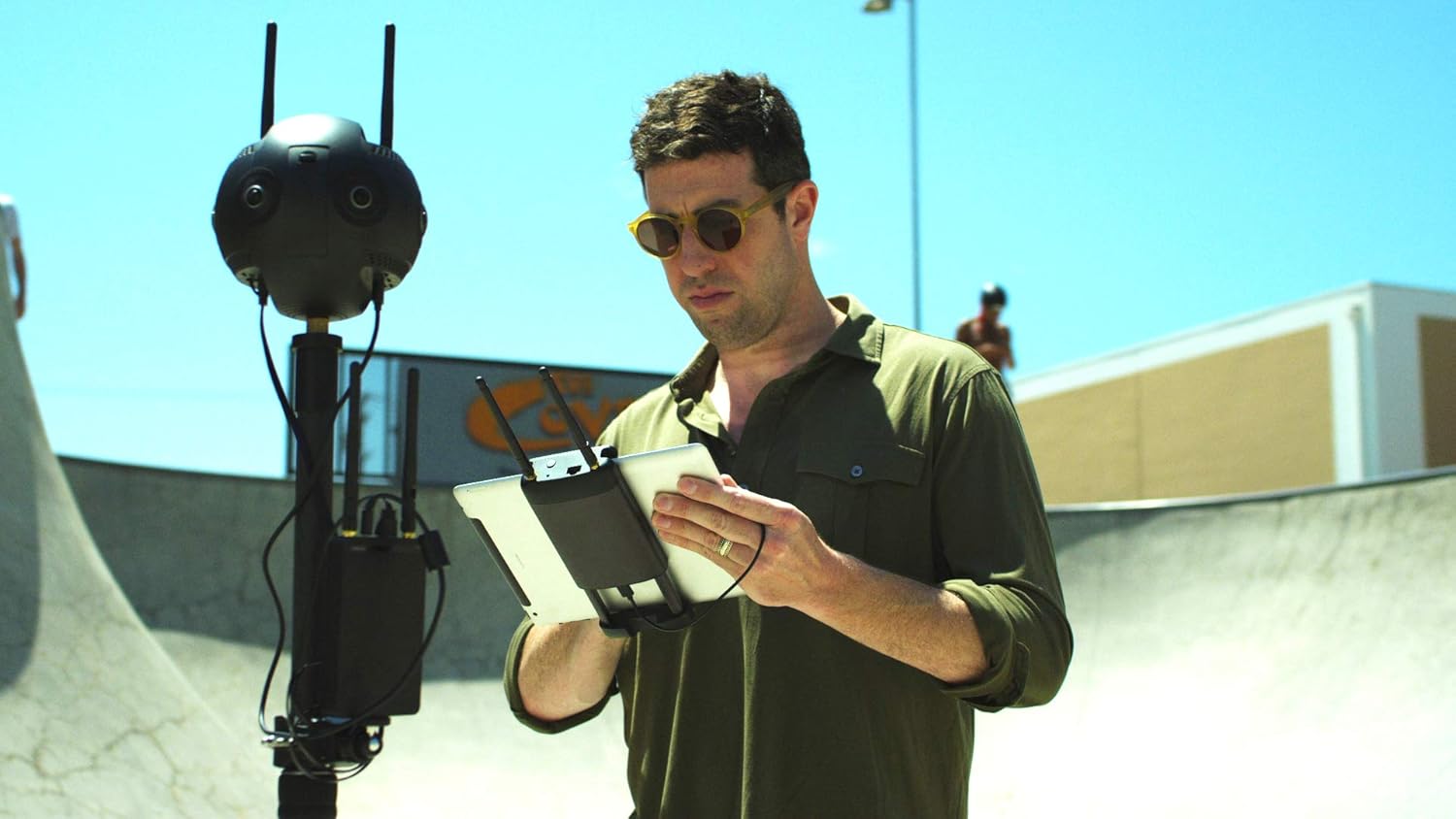 Person operating Insta360 PRO 2 camera remotely using a tablet and Farsight system