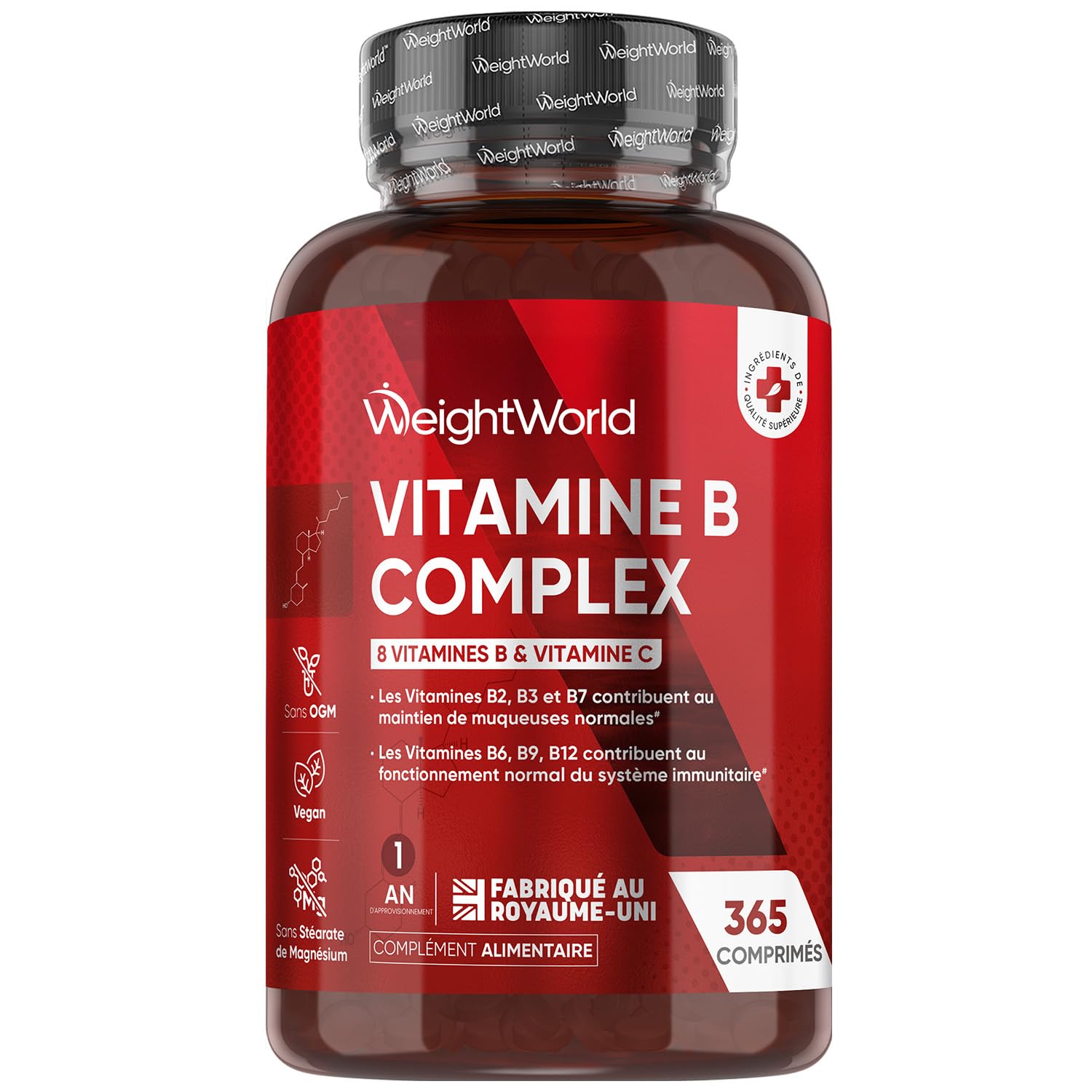 Vitamine B Complex - 365 Micro-​Comprimés Vegan - Multivitamines avec Vitamine C, B1, B5, B6, B9 (Acide Folique) et B12, B2, B3, B7 Biotine - Vit B Complex, sans OGM ni Gluten ni Stéarate de Magnésium
