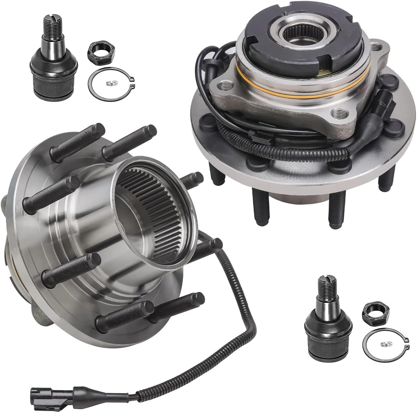 Detroit Axle - 4pc Front Wheel Bearing Hubs Kit for 2003-2004 Ford F-250 F-350 Super Duty 2003-2005 Excursion [SRW, w/ABS] 2 Wheel Bearing Hubs Assembly 2 Lower Ball Joints Replacement [Fine Threads]