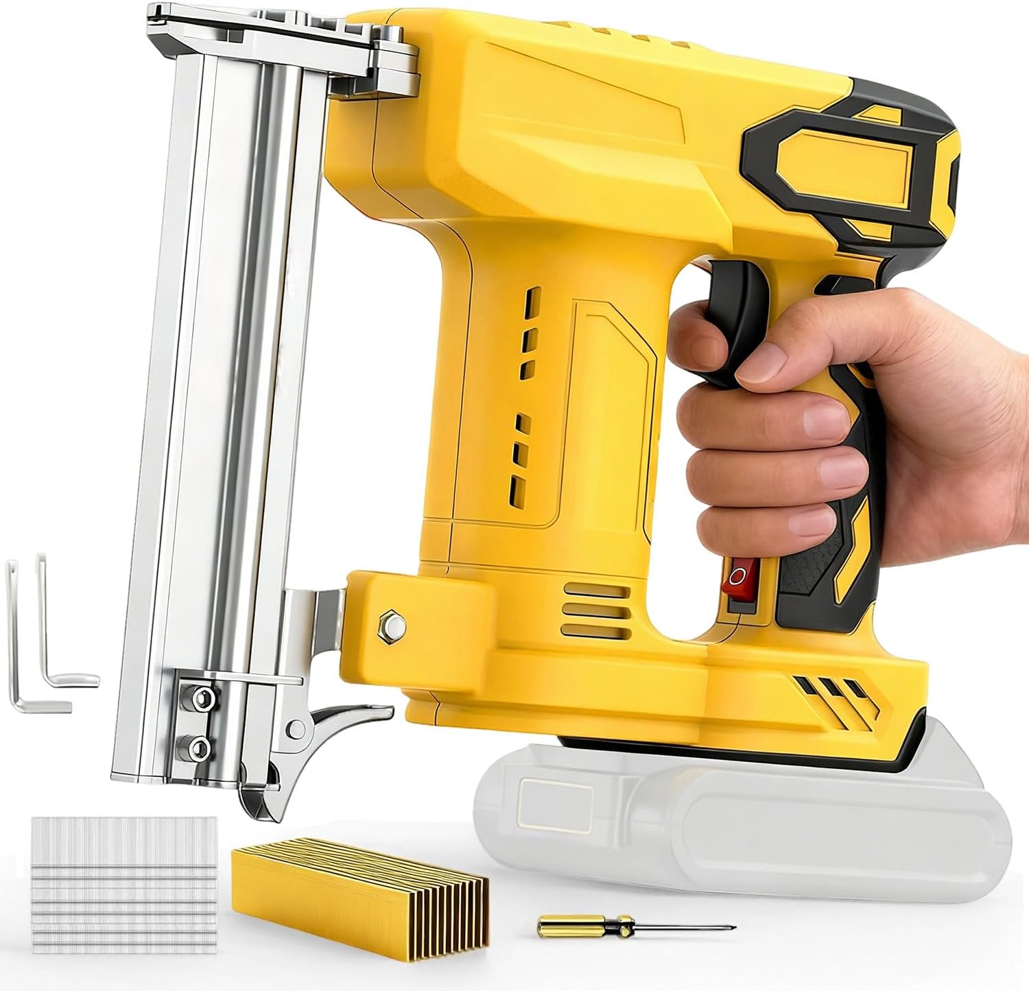 2 in 1 Cordless Brad Nailer Compatible with De wa-lt Battery, 18 Gauge Electric Nail Gun/Staple Gun with 1000 Nails & 1000 Staples for Upholstery Carpentry & Woodworking (Battery Not Include)