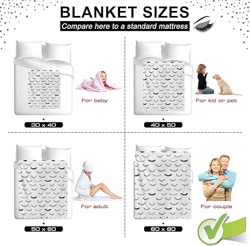 Miniatura 6 de Manta de pestañas de 80 x 60 pulgadas, regalos para mamá, manta de regreso a la escuela en blanco y negro para decoración de habitaciones de