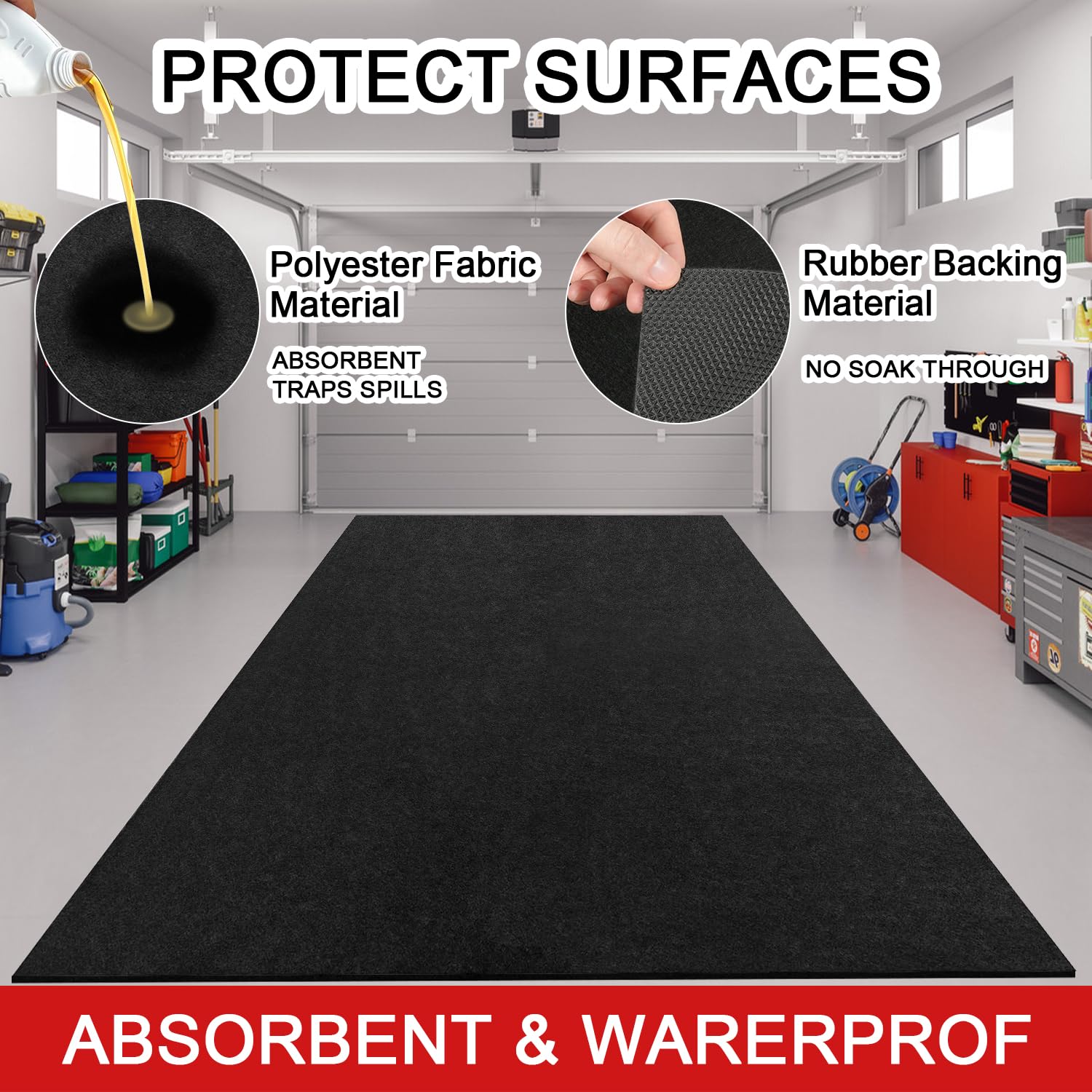 Alfombrilla Absorbente para derrames de Aceite en Garaje, Alfombrilla Protectora para Suelos 120 x 150cm | Almohadilla Absorbente de Alta Resistencia, antiderrames e Impermeable,Negro