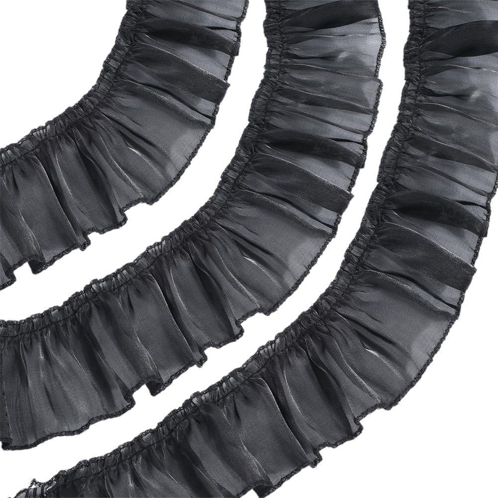 2M 70mm Nero Ruffled Lace Trim Vintage Ruffle Edging Ribbon Stretch Nastri Plissettati Onda Bordo Oganza Sheer Trim per Cucire Realizzazione Gonne Borse Polsini Fai Da Te Decorazione Artigia