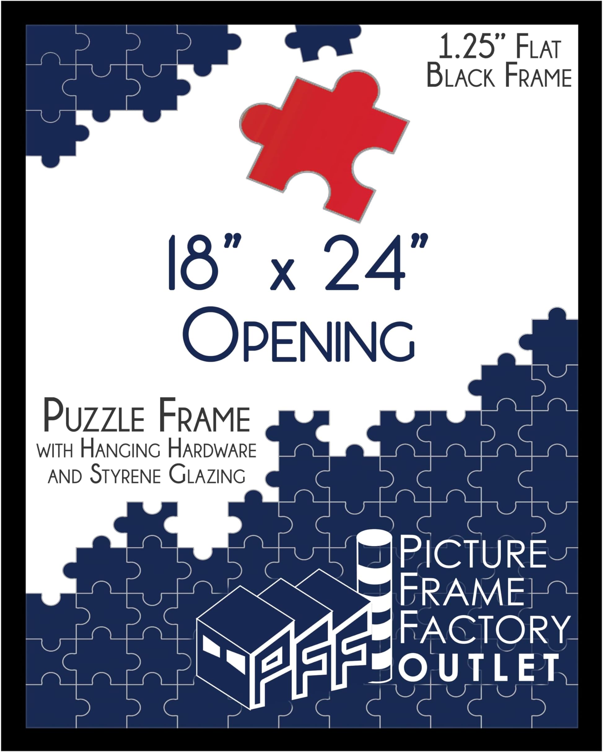 PFF PictureFrameFactoryOutlet - 18x24 Inch - Premium 1.25" Black Profile - Picture Frame for Artwork, Puzzles, Photos, Certificates
