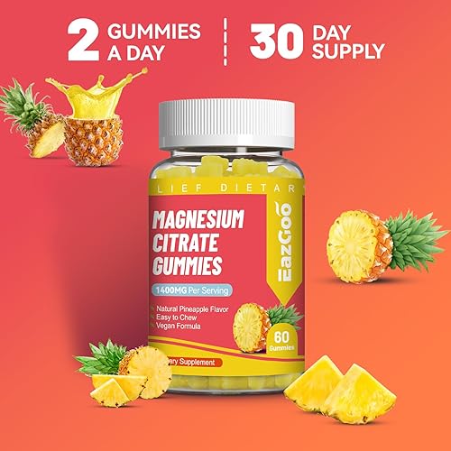Vista 8 de Gomitas de citrato de magnesio de 1400 mg, gomitas de magnesio de alta absorción para adultos, suplemento de goma de magnesio extra fuerte