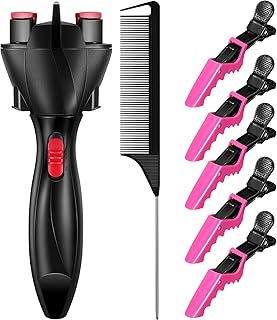 7 Pieces Automatic Braider Set, Includes Electronic Tool Machine, Braid Maker Twister with Rat Tail Comb and Crocodile Clips for Styling (Rose Red)
