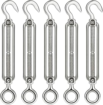 CHRORINE 5 Pcs Turnbuckle Wire Tensioner M5 Adjustable Turnbuckle Stainless Steel Hook Eye Rope Cable Tension
